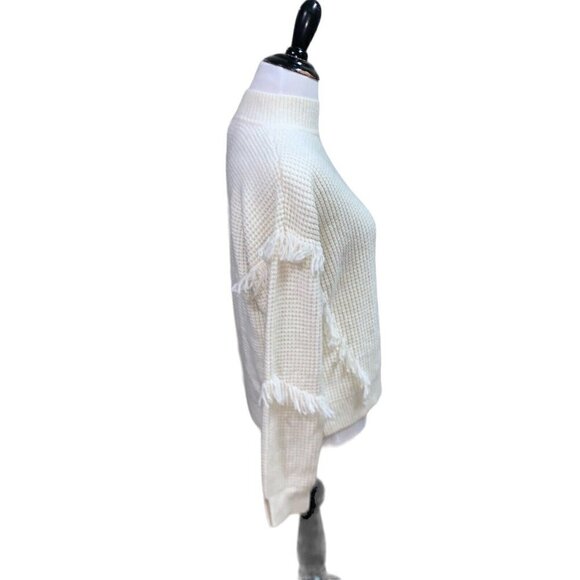 MICHAEL Michael Kors Women's M Medium Chunky Knit Sweater Fringed Textured Beige - Picture 4 of 7